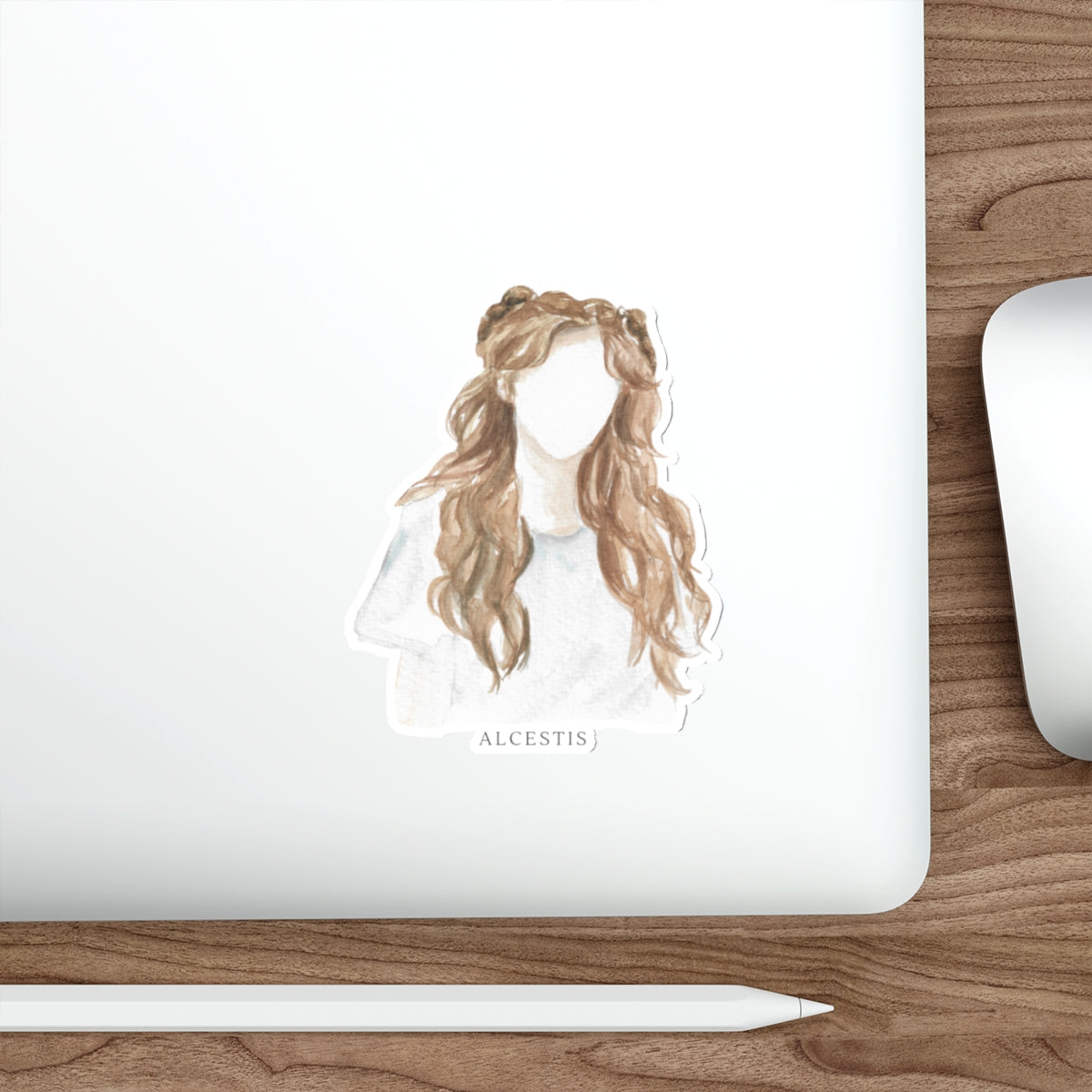 Boho Watercolor Hair Sticker — Die-Cut Feminine Portrait Decal