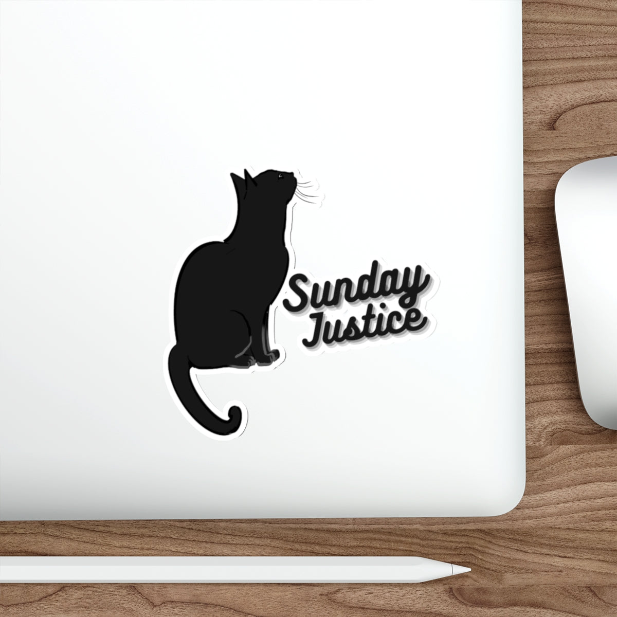 Sunday Justice Cat Die-Cut Sticker — Black Cat Silhouette Laptop Decal