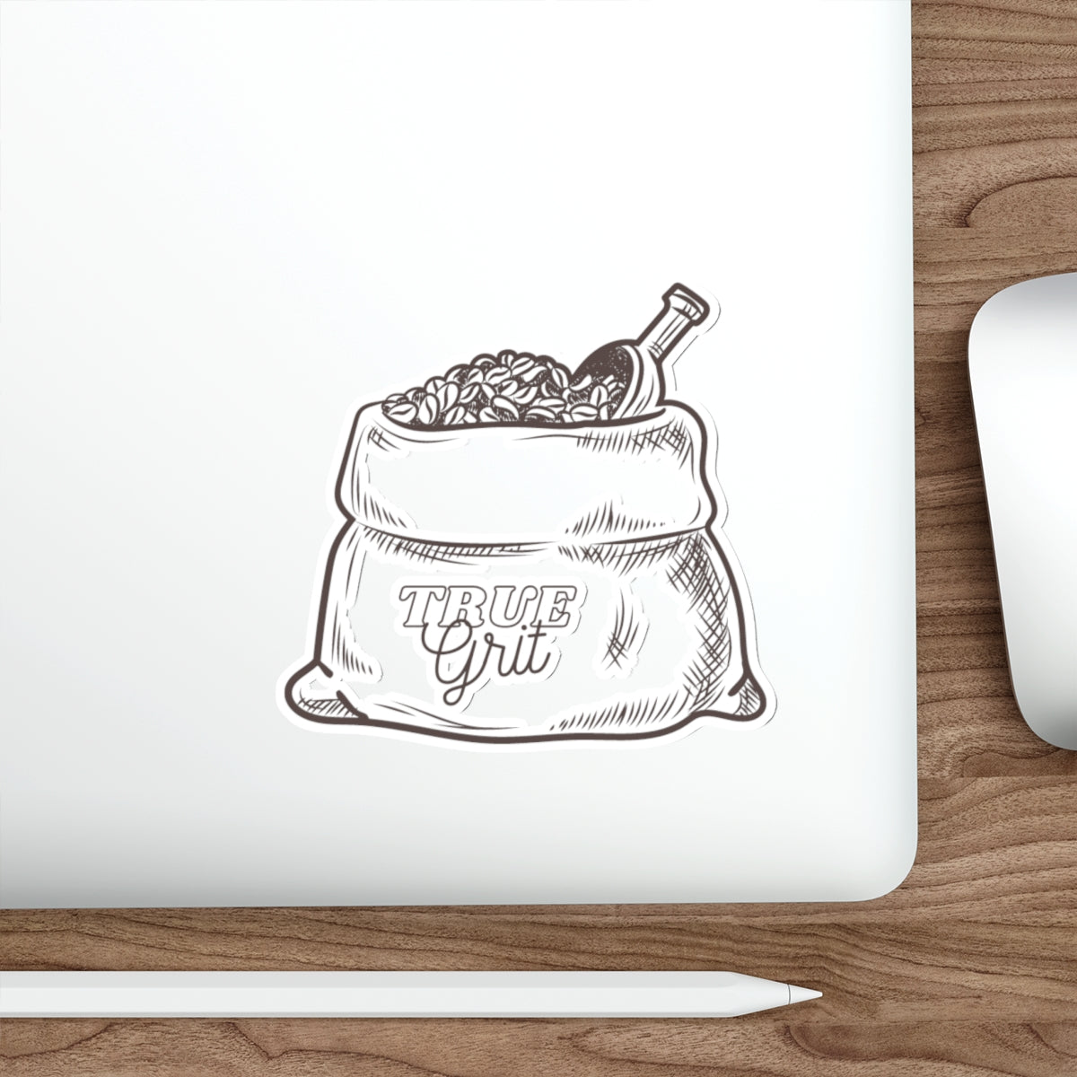 Sticker — Vintage Coffee Sack Die-Cut Sticker with “True Grit” Script