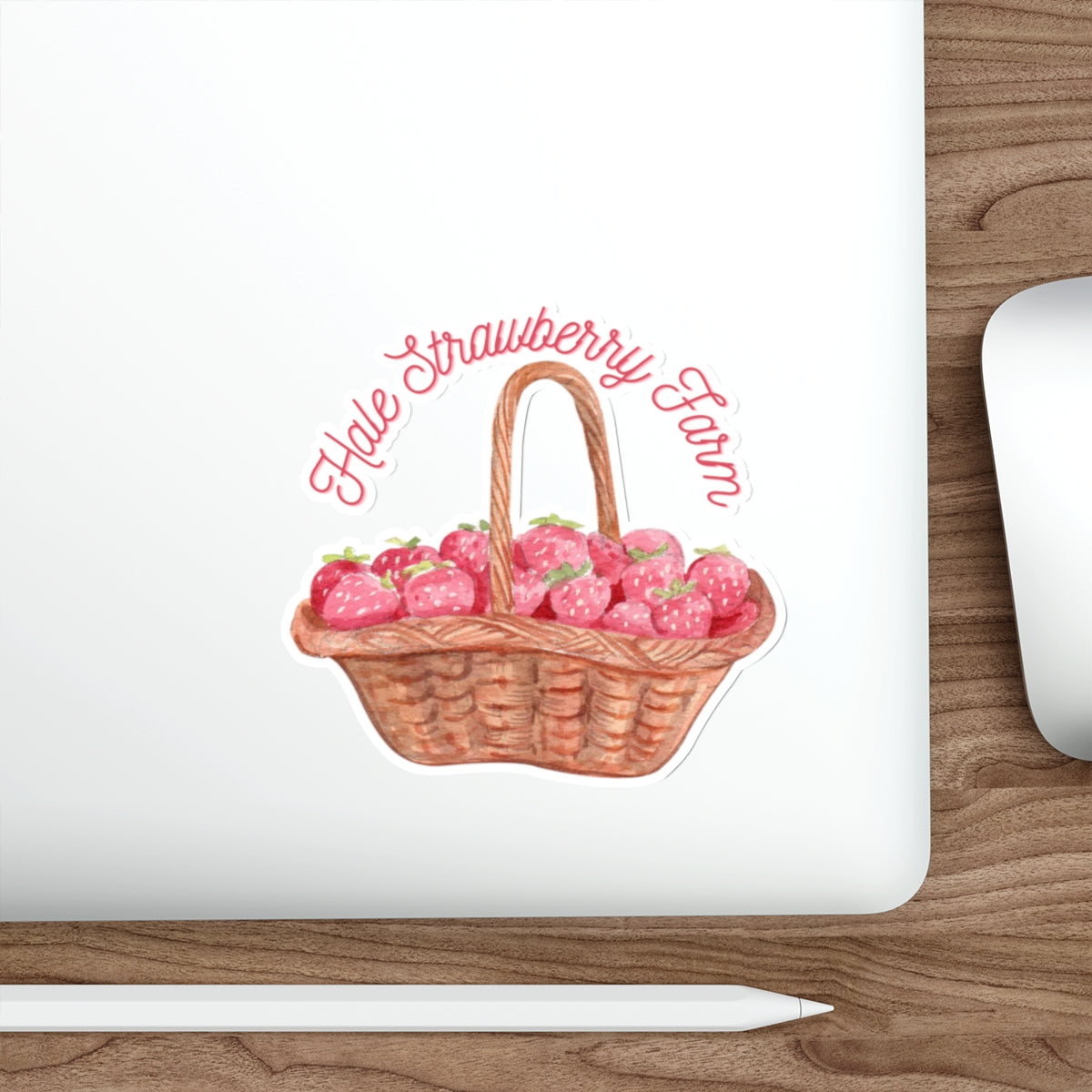 Strawberry Basket Die-Cut Sticker — Hand-Drawn 'Holt Strawberry Farm' Farmhouse Decal
