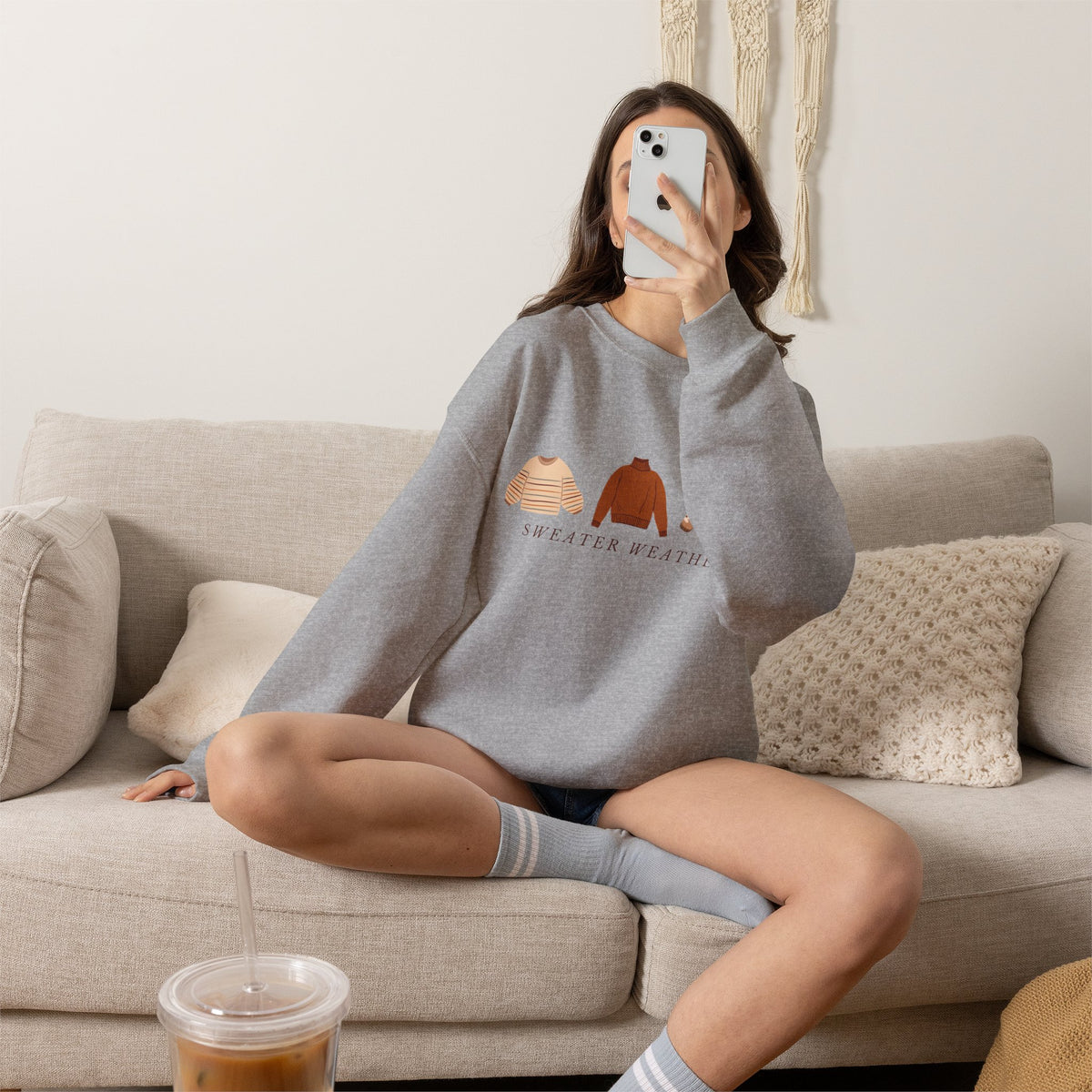 Sweater Weather illustration Sweatshirt | cozy knit sweaters graphic