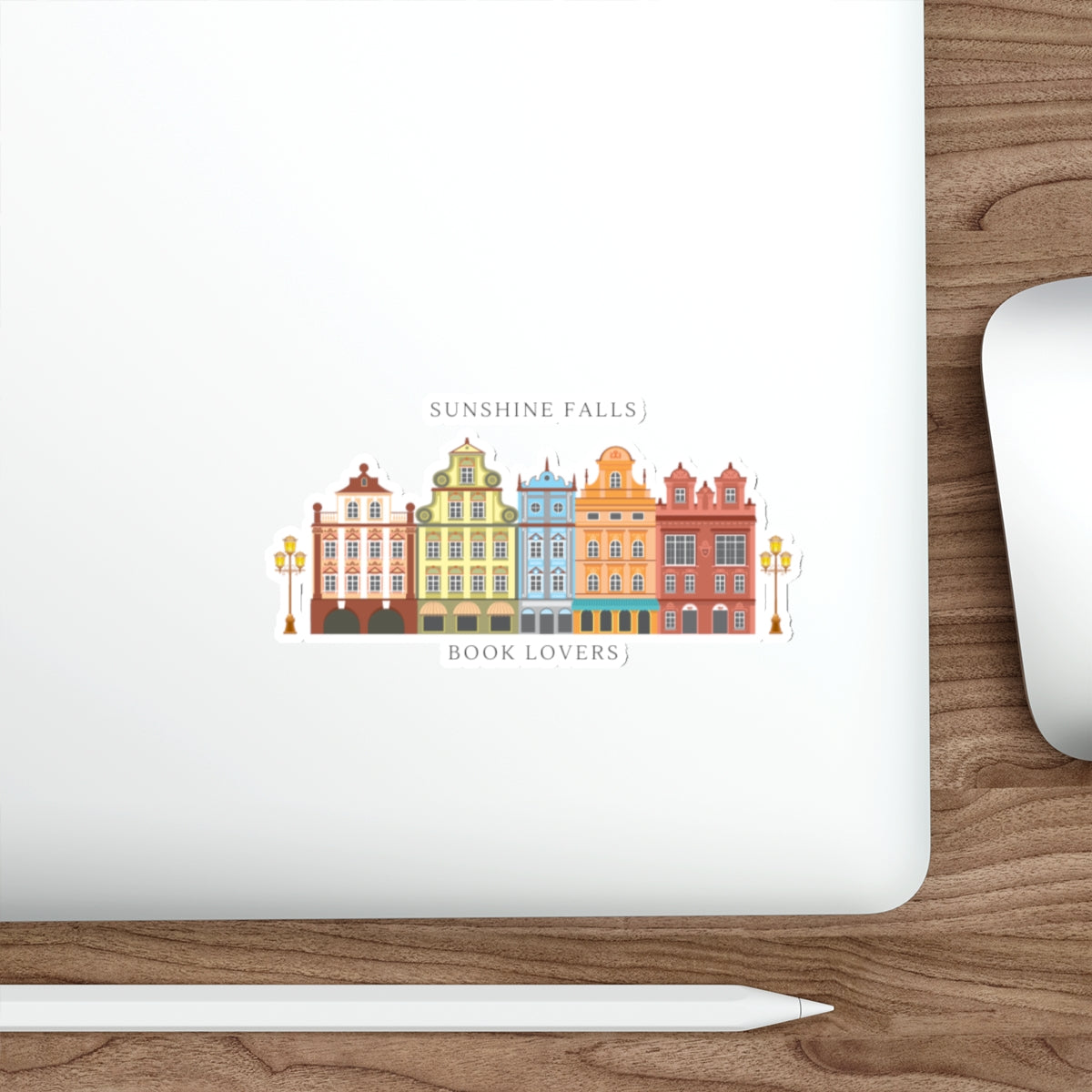 Sunshine Falls Book Lovers Die-Cut Sticker — Colorful Rowhouse Bookstore Decal