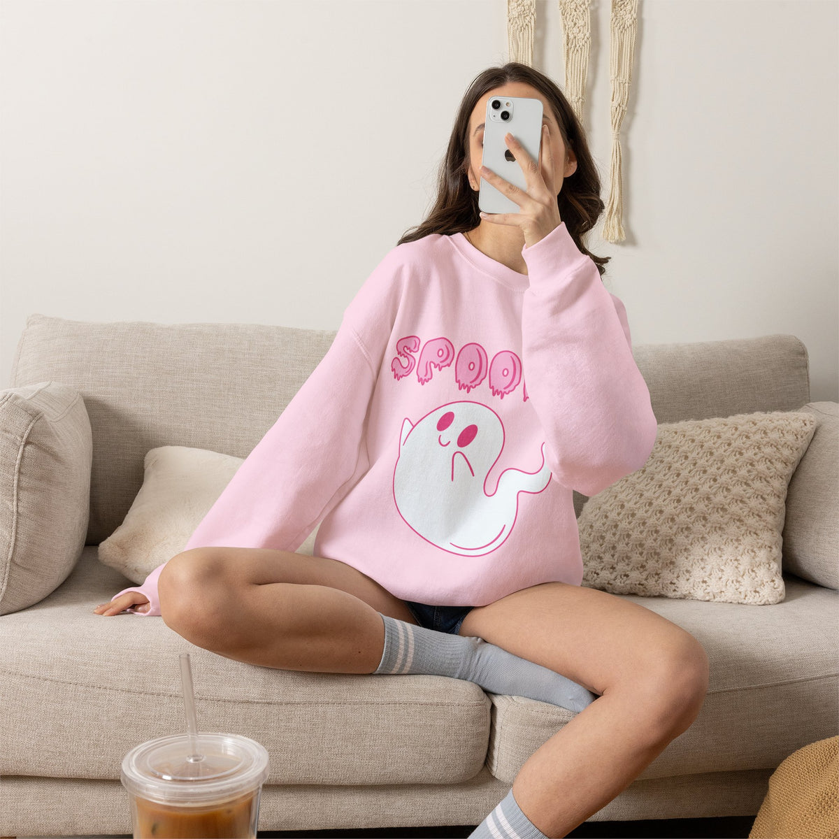 Pink Cute Ghost Spooky sweatshirt | Halloween ghost crewneck