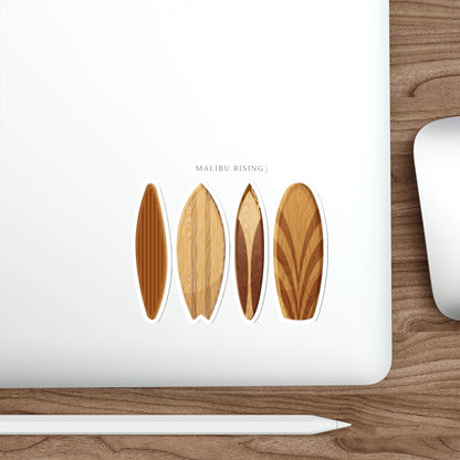 Surfboard Die-Cut Sticker — 'Malibu Rising' Wooden Surfboard Decal