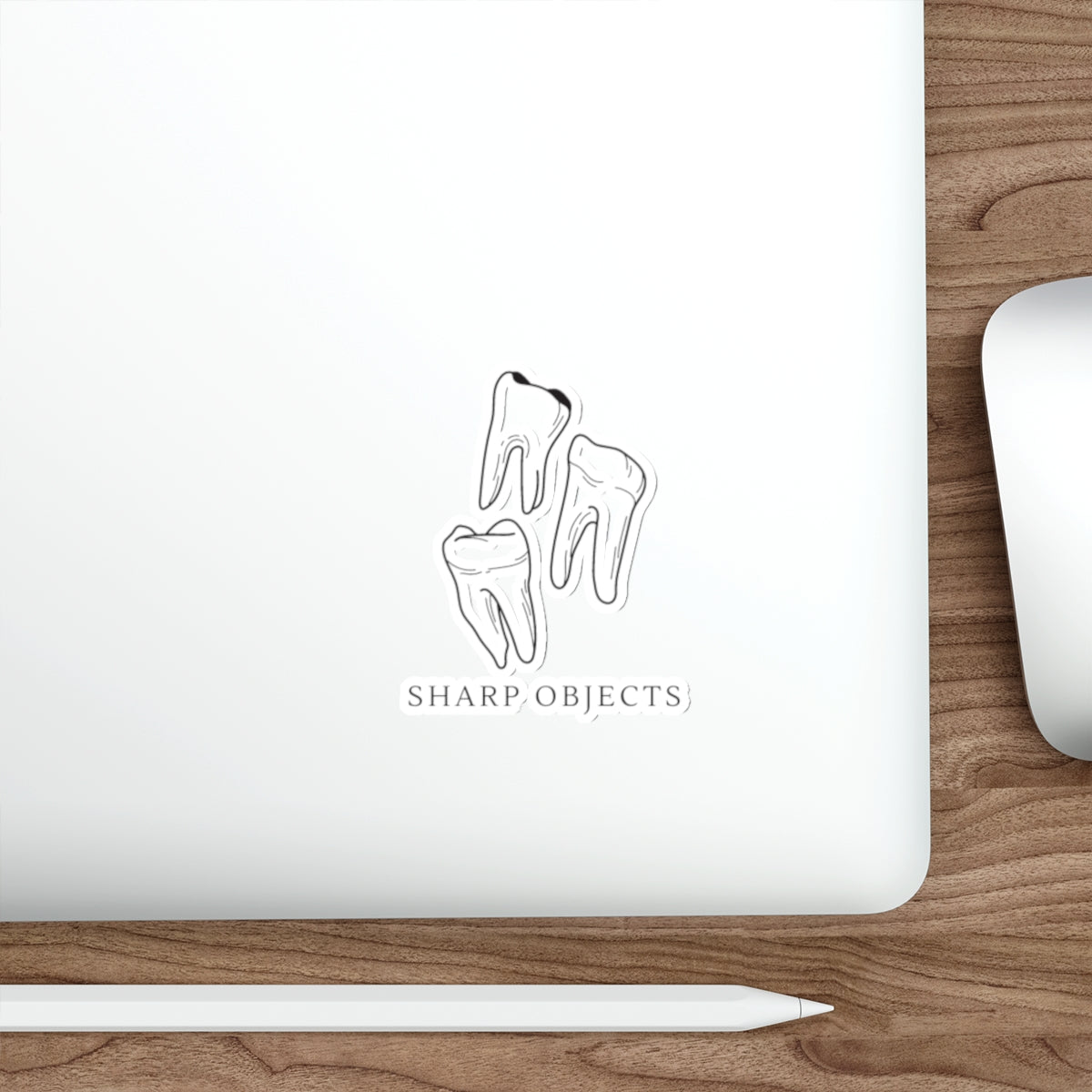 Die-Cut Sticker — 'Sharp Objects' Tooth Trio Sticker (Creepy Dental Gothic Decal)