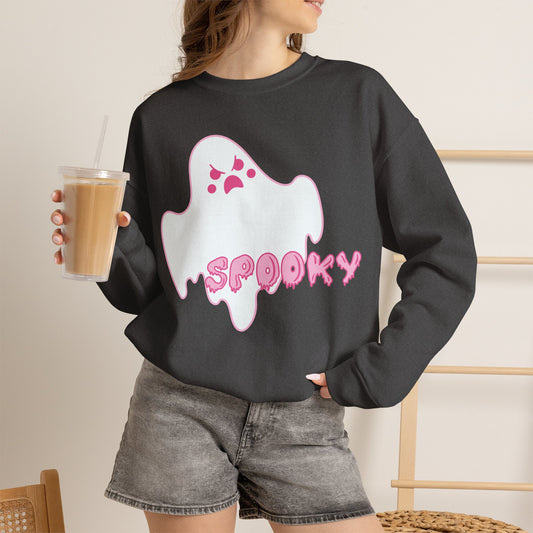 Pink Kawaii Ghost spooky Sweatshirt | Halloween Cute Ghost Crewneck