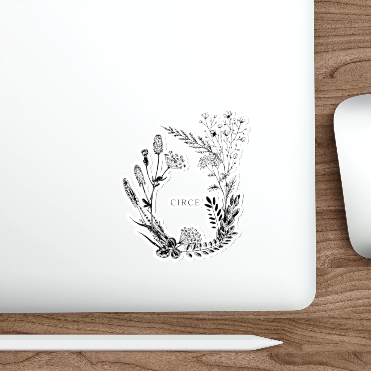 Die-Cut Sticker — Botanical Wreath 'CIRCE' Floral Vinyl Decal | Feminine Nature Laptop Sticker, Journal & Gift Accent