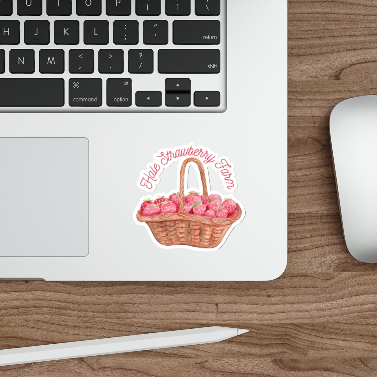 Strawberry Basket Die-Cut Sticker — Hand-Drawn 'Holt Strawberry Farm' Farmhouse Decal