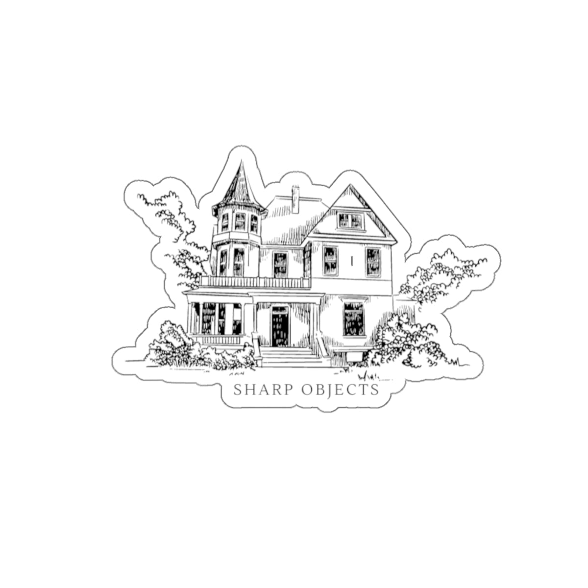 Victorian House Die-Cut Sticker — Detailed Architectural Sketch Sticker ("Sharp Objects")