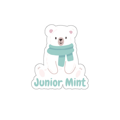 Mint Scarf Polar Bear Die-Cut Sticker — "Junior Mint" Cute Winter Laptop Decal