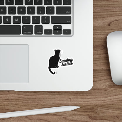 Sunday Justice Cat Die-Cut Sticker — Black Cat Silhouette Laptop Decal
