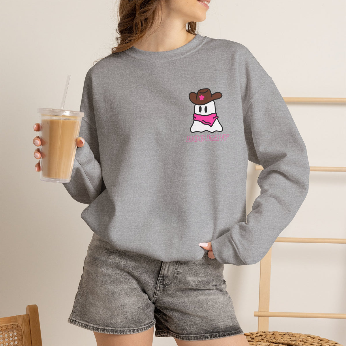 Boo Haw cowboy ghost Sweatshirt | Western ghost design, pink bandana