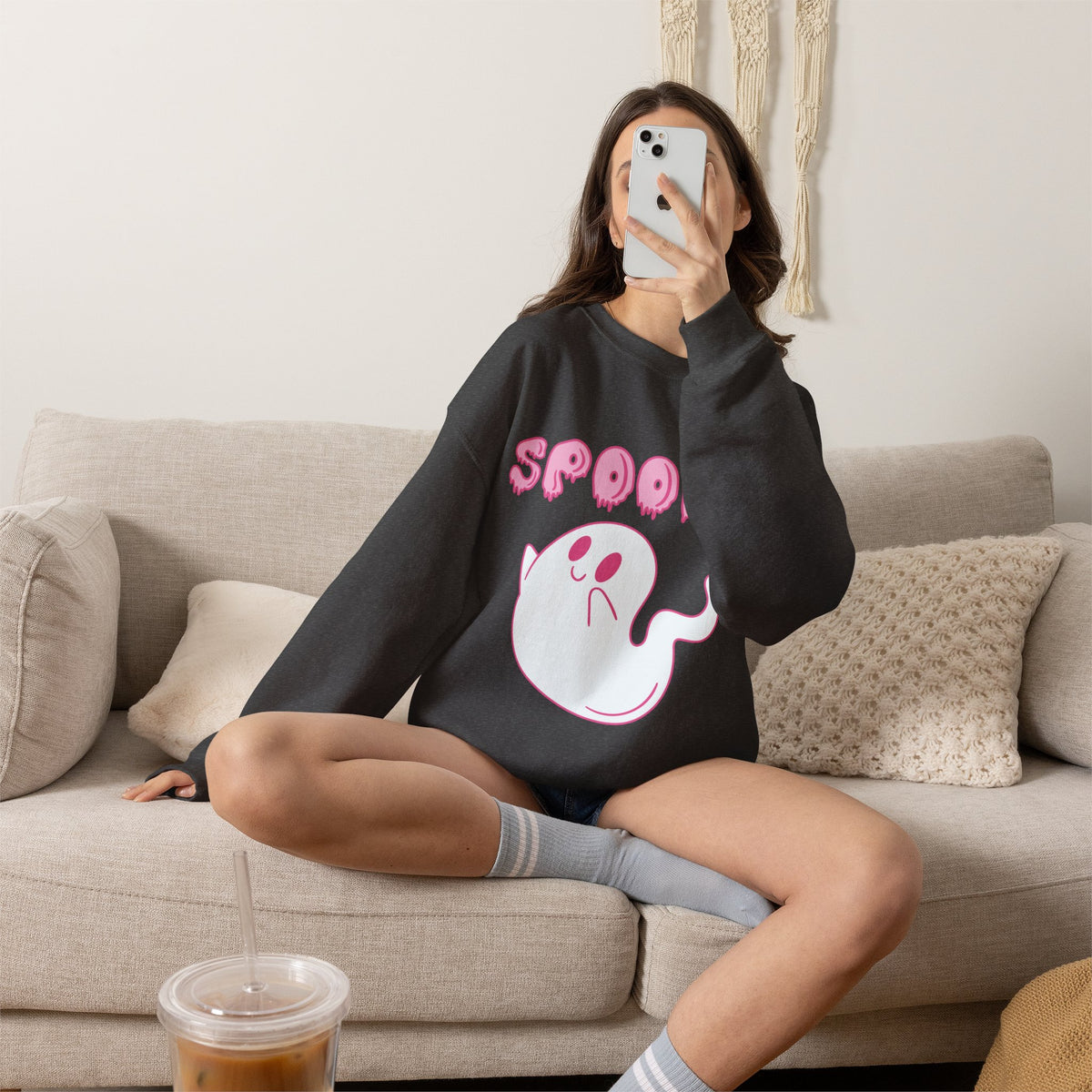 Pink Cute Ghost Spooky sweatshirt | Halloween ghost crewneck