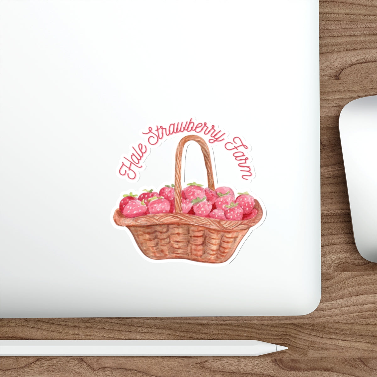 Strawberry Basket Die-Cut Sticker — Hand-Drawn 'Holt Strawberry Farm' Farmhouse Decal