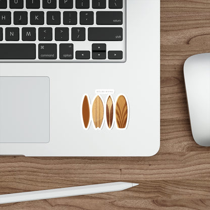 Surfboard Die-Cut Sticker — 'Malibu Rising' Wooden Surfboard Decal