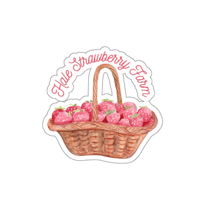 Strawberry Basket Die-Cut Sticker — Hand-Drawn 'Holt Strawberry Farm' Farmhouse Decal