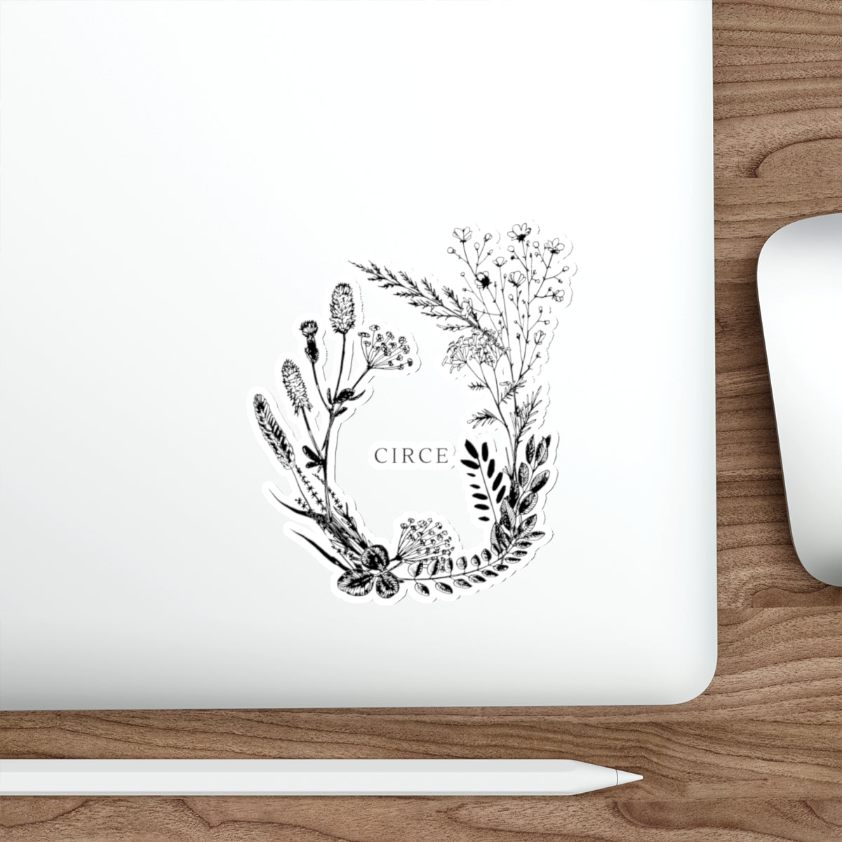 Die-Cut Sticker — Botanical Wreath 'CIRCE' Floral Vinyl Decal | Feminine Nature Laptop Sticker, Journal & Gift Accent