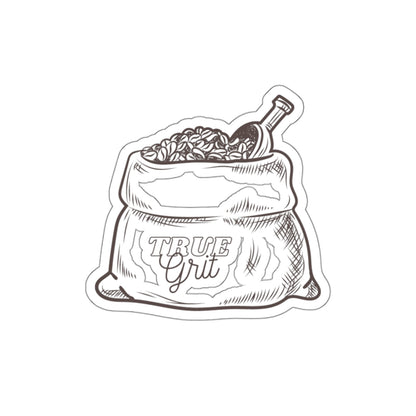 Sticker — Vintage Coffee Sack Die-Cut Sticker with “True Grit” Script