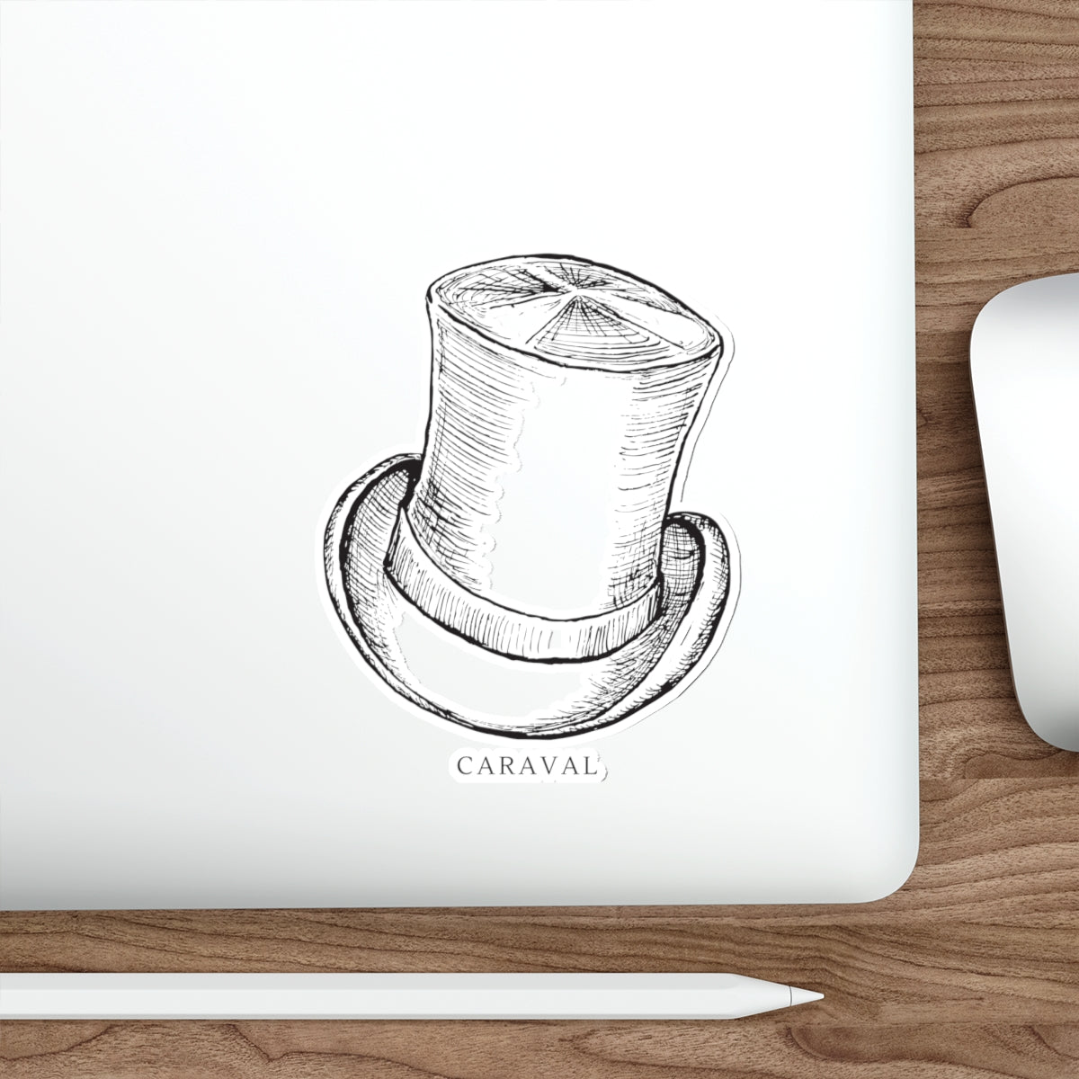 Vintage Top Hat Die-Cut Sticker — 'Caraval' Sketch Decal for Laptops & Journals