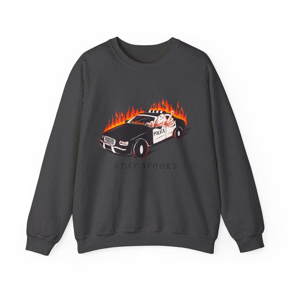 Stay Spooky Police Car Sweatshirt | Flaming Patrol Crewneck