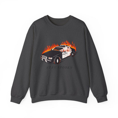Stay Spooky Police Car Sweatshirt | Flaming Patrol Crewneck