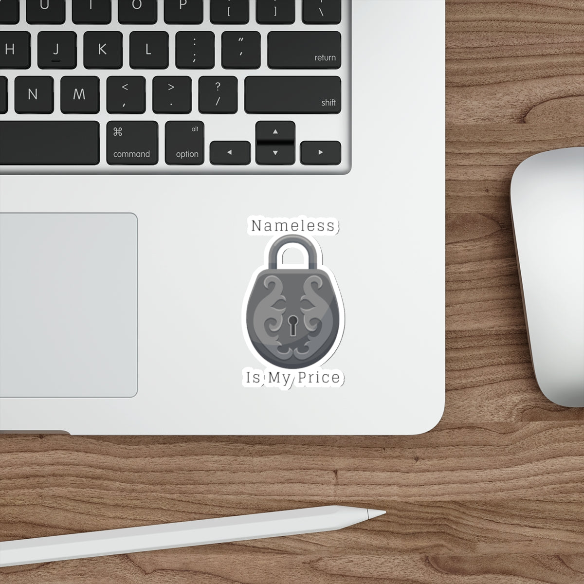 Die-Cut Sticker — 'Nameless Is My Price' Ornate Lock Design