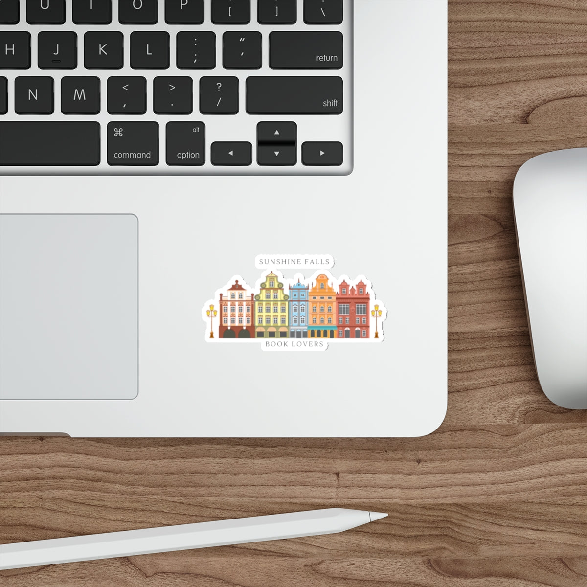Sunshine Falls Book Lovers Die-Cut Sticker — Colorful Rowhouse Bookstore Decal