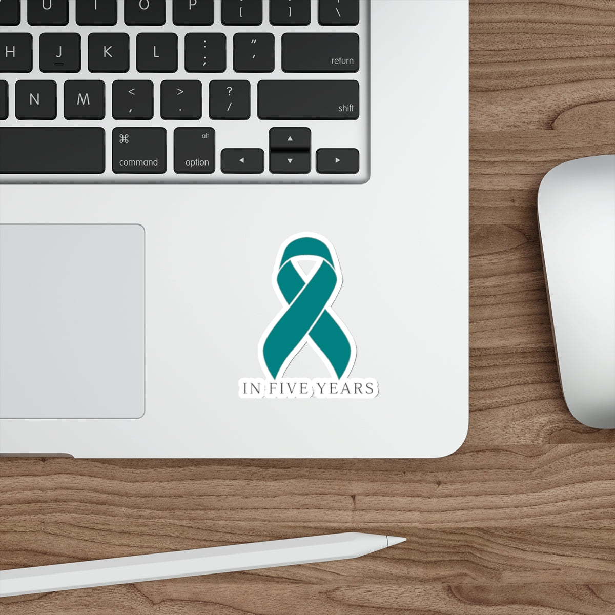 Teal Awareness Ribbon Sticker — "In Five Years" Die-Cut Sticker