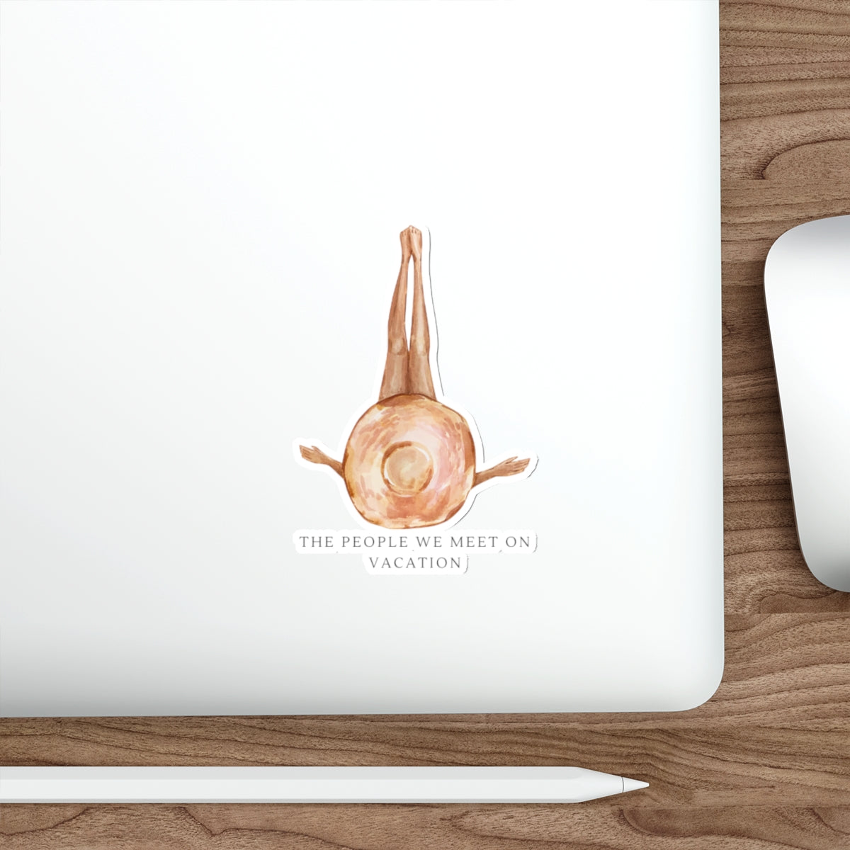 Die-Cut Sticker — Watercolor Sunhat & Lounger “The People We Meet On Vacation” (Travel Vibe)