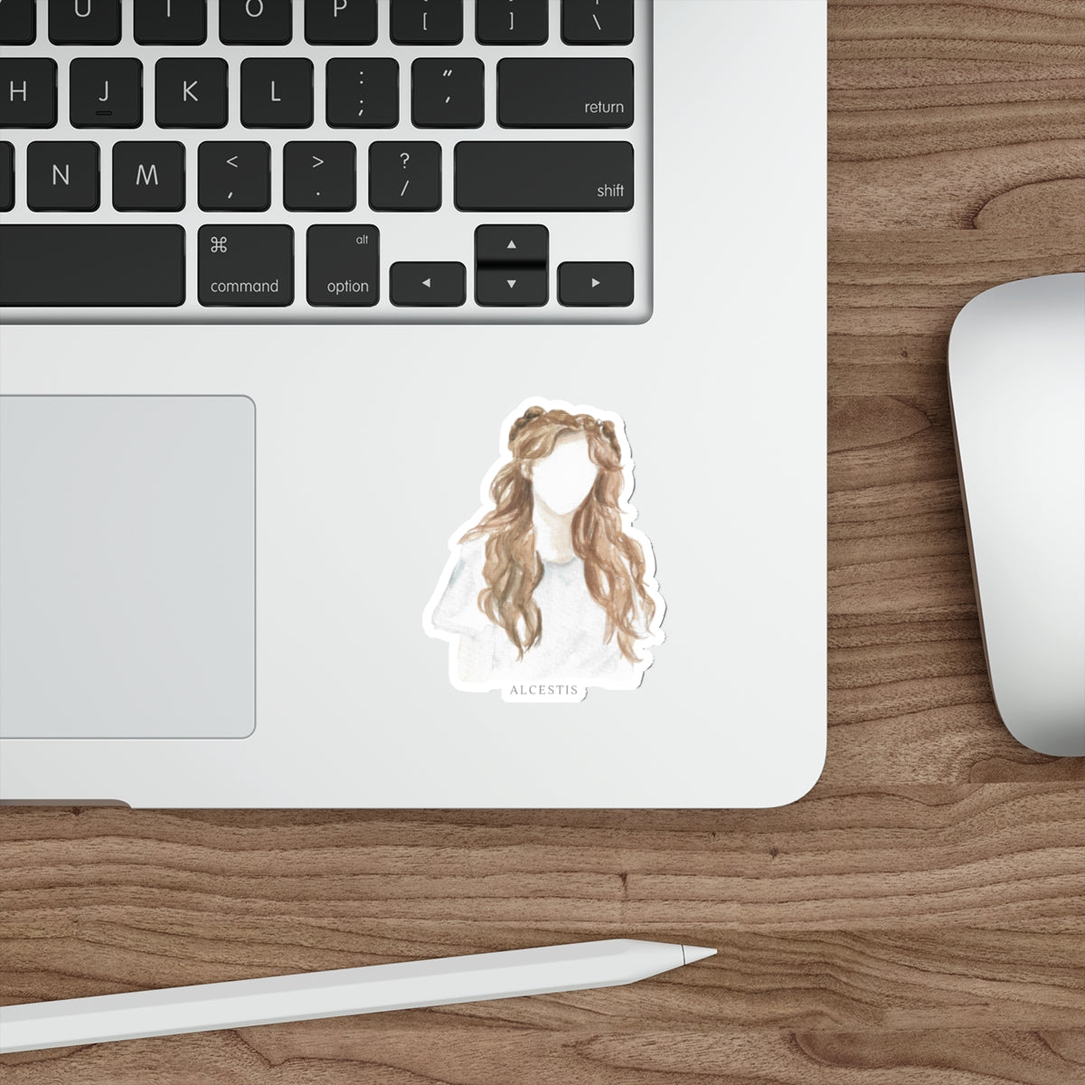Boho Watercolor Hair Sticker — Die-Cut Feminine Portrait Decal