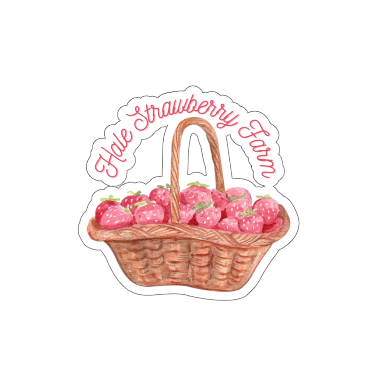Strawberry Basket Die-Cut Sticker — Hand-Drawn 'Holt Strawberry Farm' Farmhouse Decal