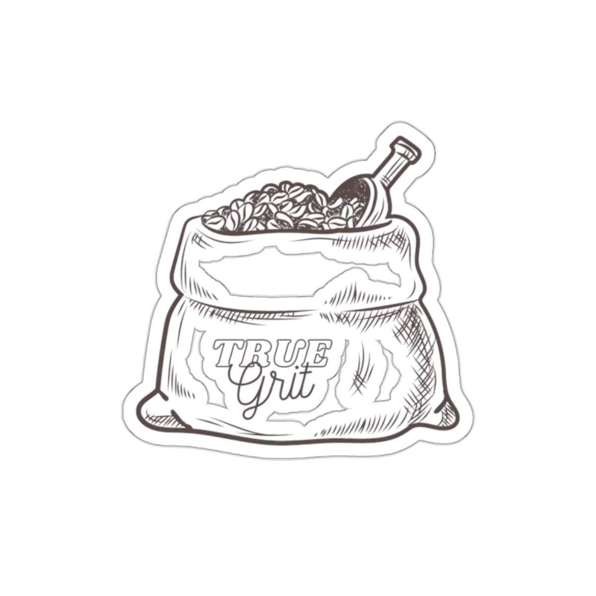 Sticker — Vintage Coffee Sack Die-Cut Sticker with “True Grit” Script