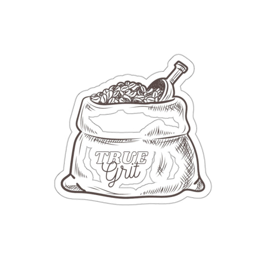 Sticker — Vintage Coffee Sack Die-Cut Sticker with “True Grit” Script