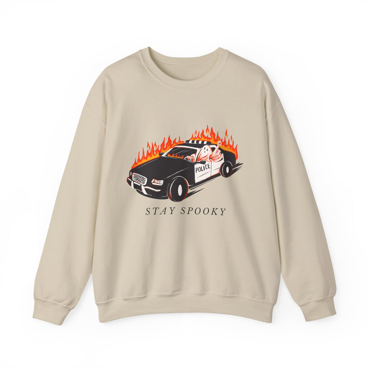 Stay Spooky Police Car Sweatshirt | Flaming Patrol Crewneck