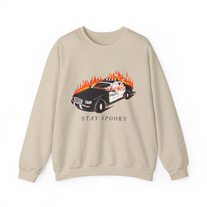 Stay Spooky Police Car Sweatshirt | Flaming Patrol Crewneck