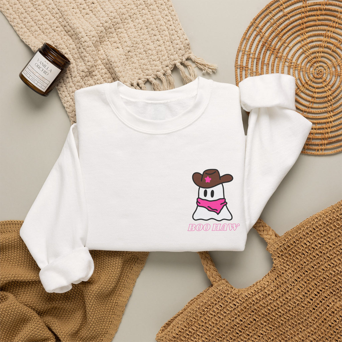 Boo Haw cowboy ghost Sweatshirt | Western ghost design, pink bandana