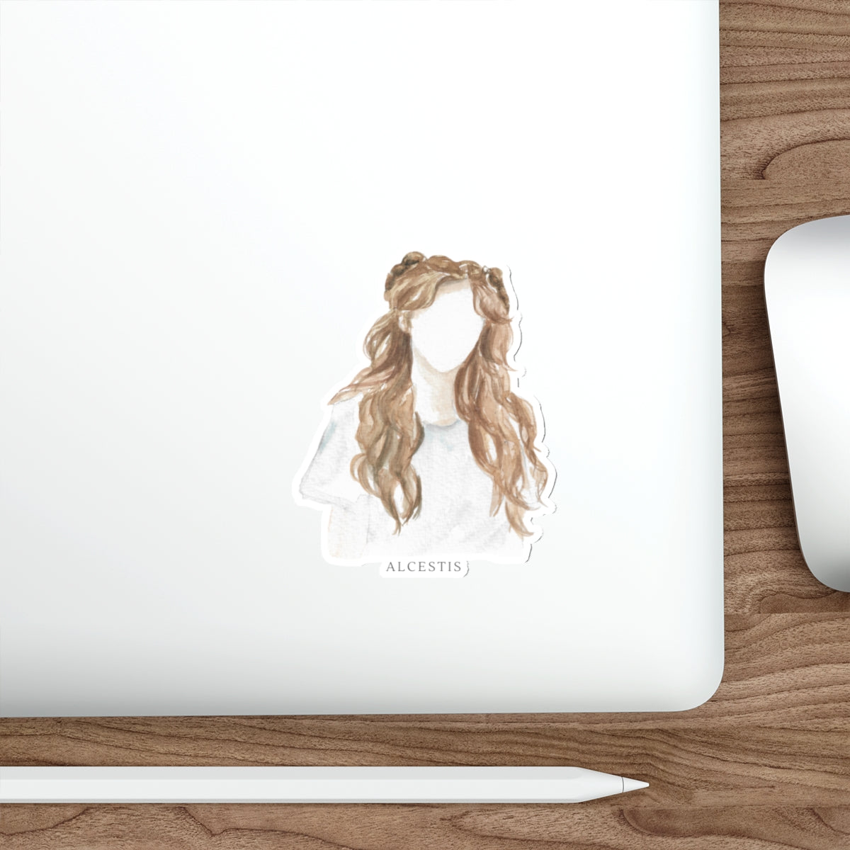 Boho Watercolor Hair Sticker — Die-Cut Feminine Portrait Decal