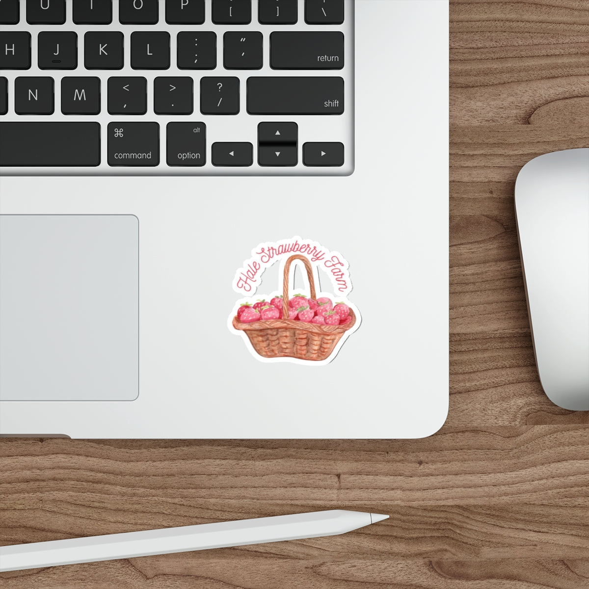 Strawberry Basket Die-Cut Sticker — Hand-Drawn 'Holt Strawberry Farm' Farmhouse Decal