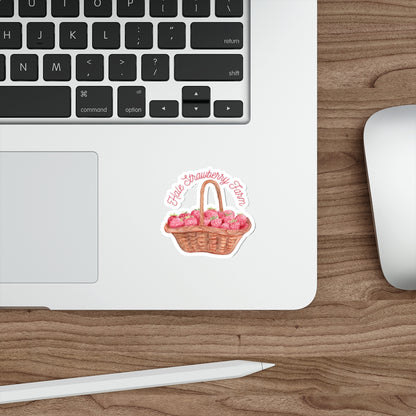 Strawberry Basket Die-Cut Sticker — Hand-Drawn 'Holt Strawberry Farm' Farmhouse Decal
