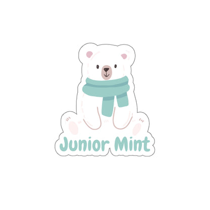 Mint Scarf Polar Bear Die-Cut Sticker — "Junior Mint" Cute Winter Laptop Decal