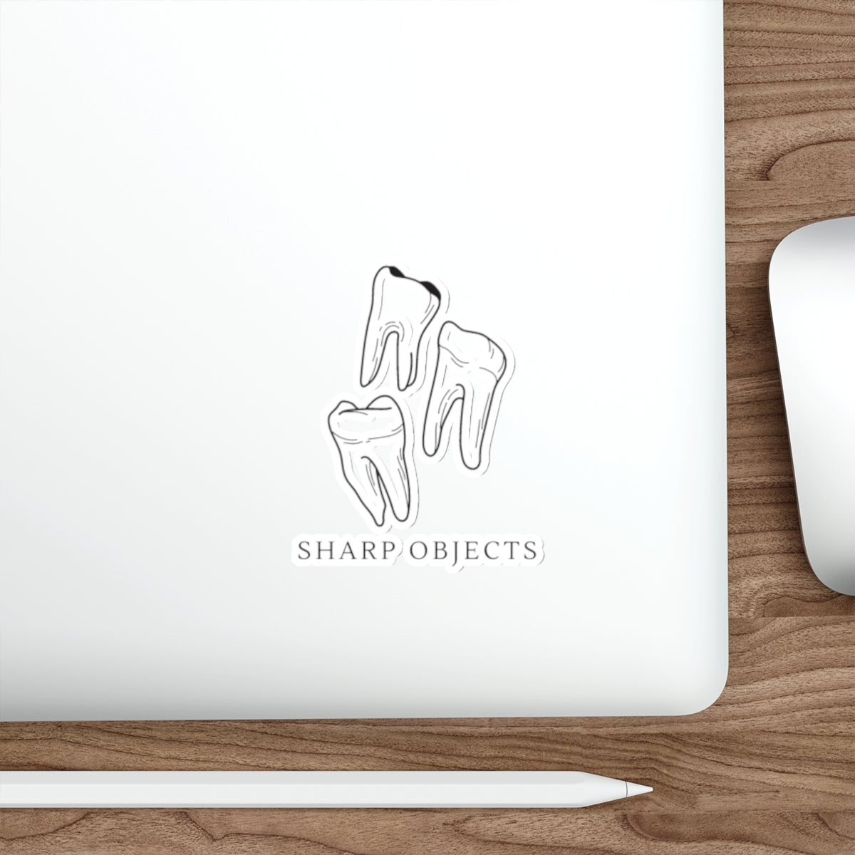 Die-Cut Sticker — 'Sharp Objects' Tooth Trio Sticker (Creepy Dental Gothic Decal)