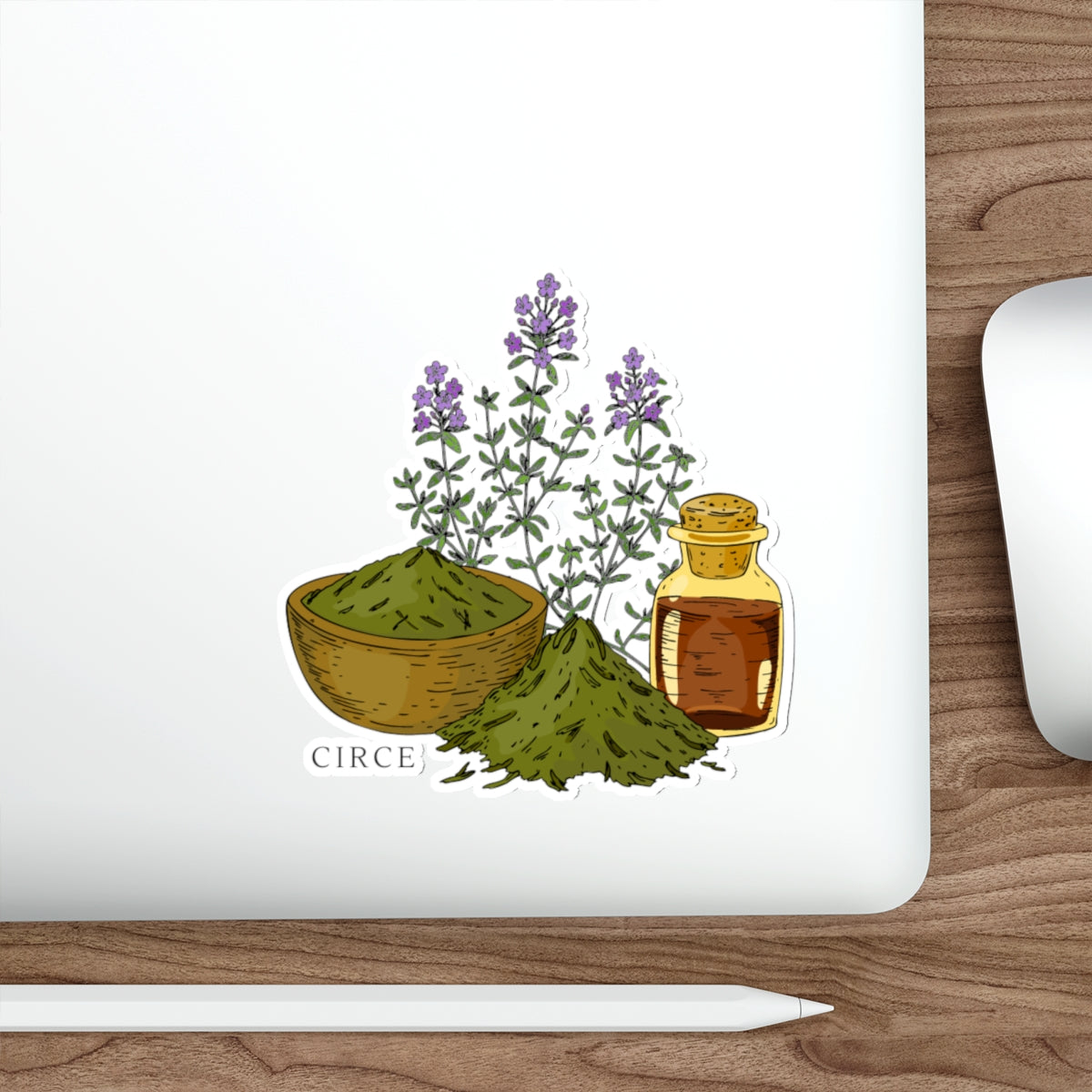 Herbal Apothecary Die-Cut Sticker — Lavender, Matcha & Tonic Bottle Illustration