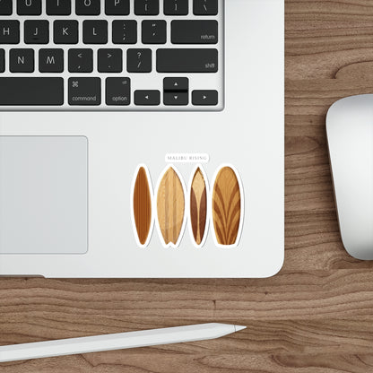 Surfboard Die-Cut Sticker — 'Malibu Rising' Wooden Surfboard Decal