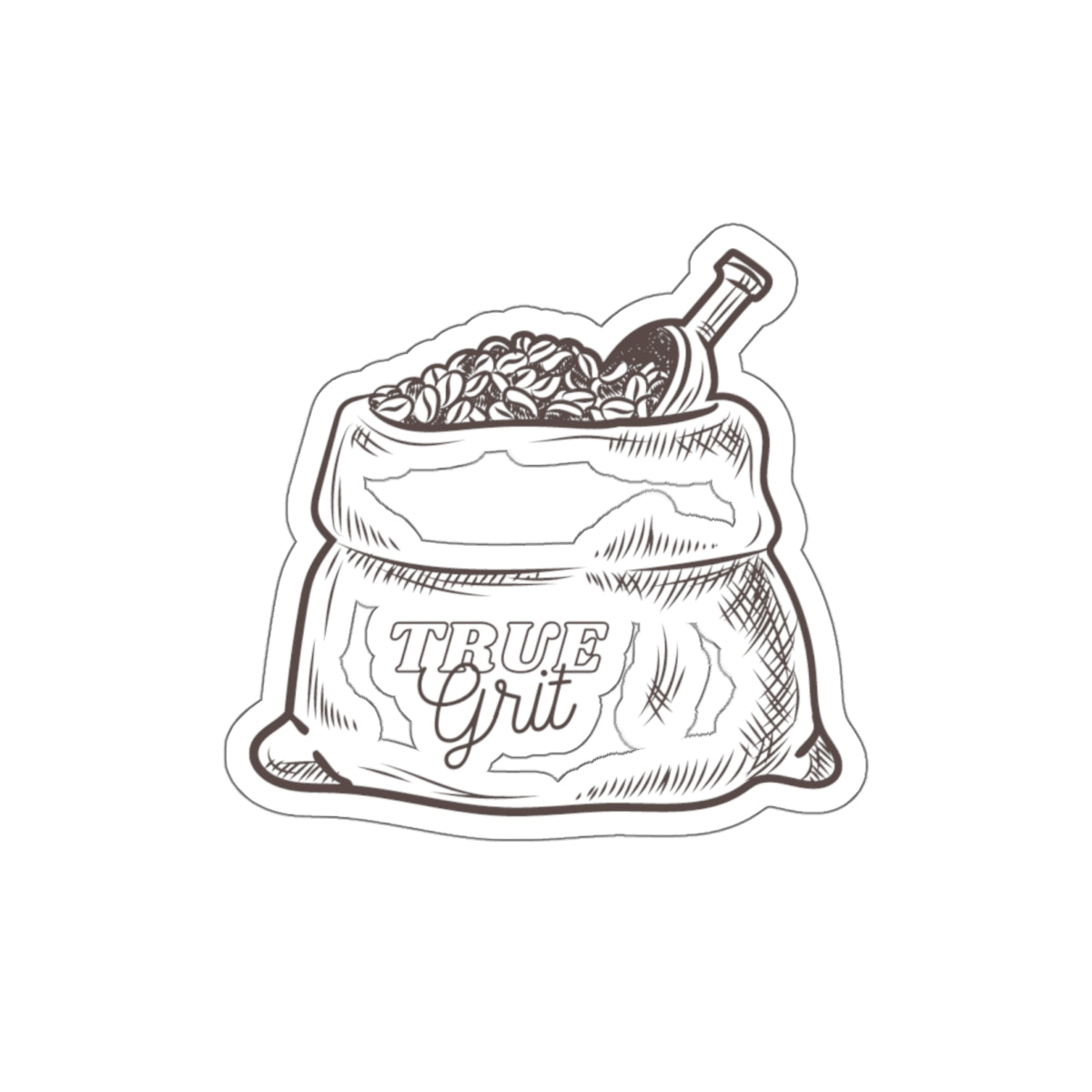 Sticker — Vintage Coffee Sack Die-Cut Sticker with “True Grit” Script