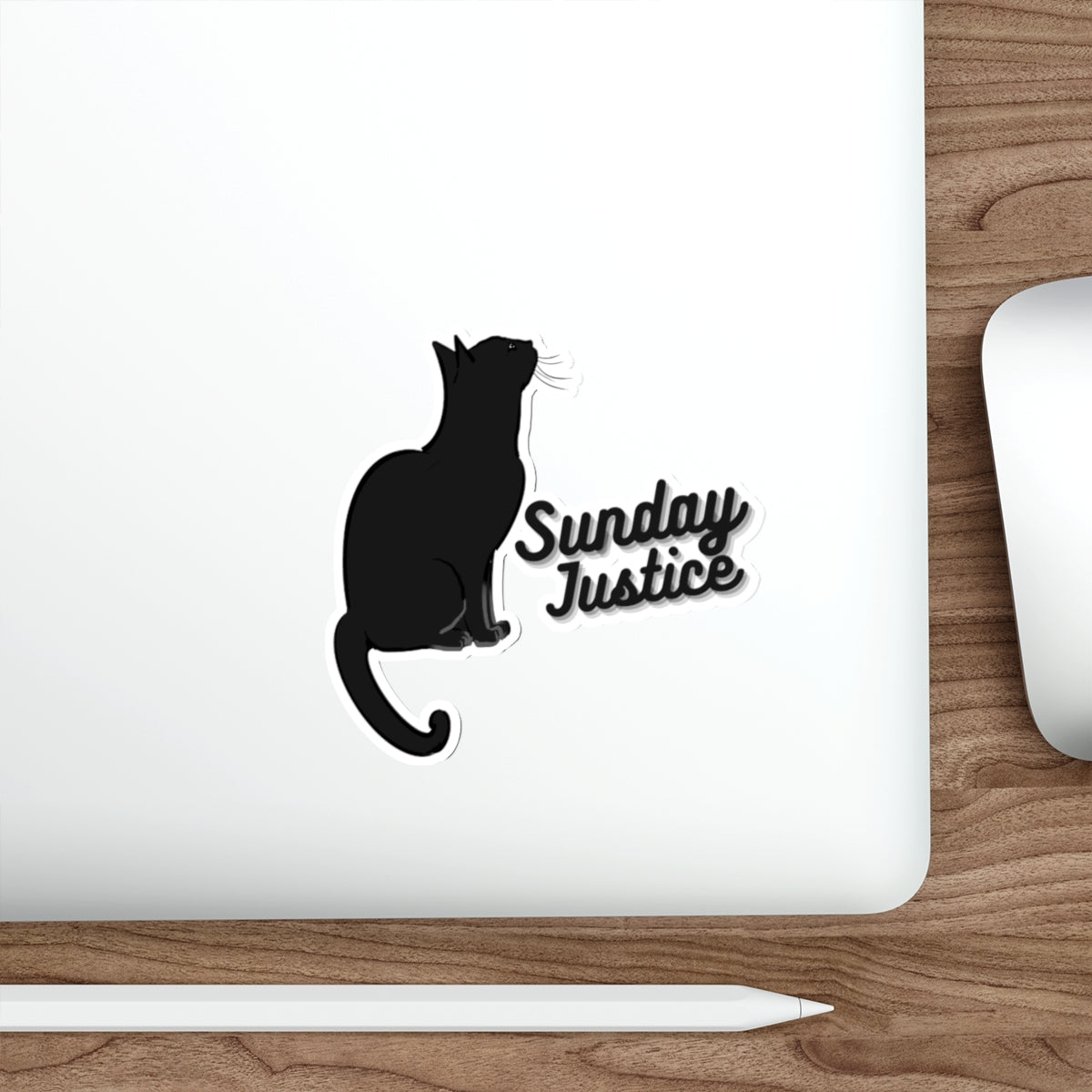 Sunday Justice Cat Die-Cut Sticker — Black Cat Silhouette Laptop Decal
