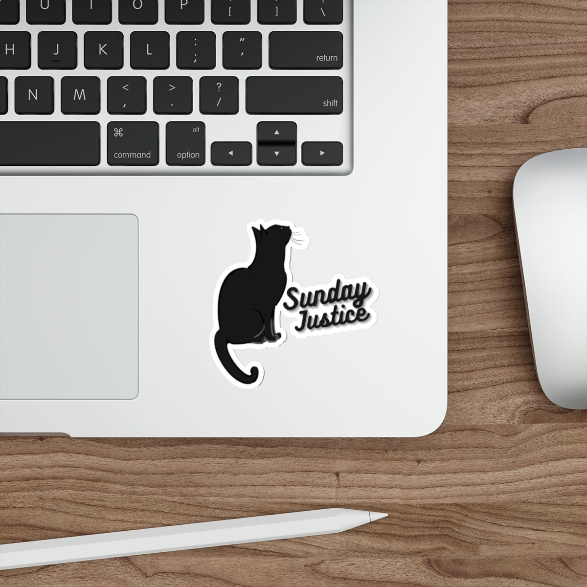 Sunday Justice Cat Die-Cut Sticker — Black Cat Silhouette Laptop Decal
