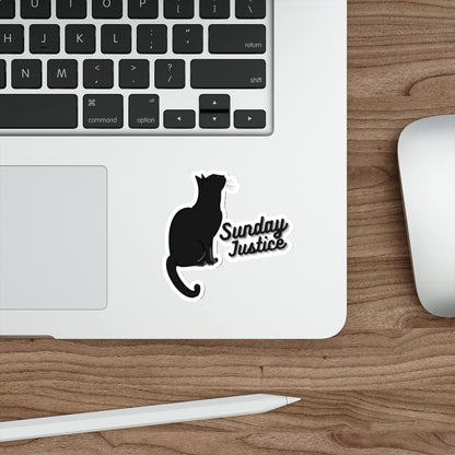 Sunday Justice Cat Die-Cut Sticker — Black Cat Silhouette Laptop Decal