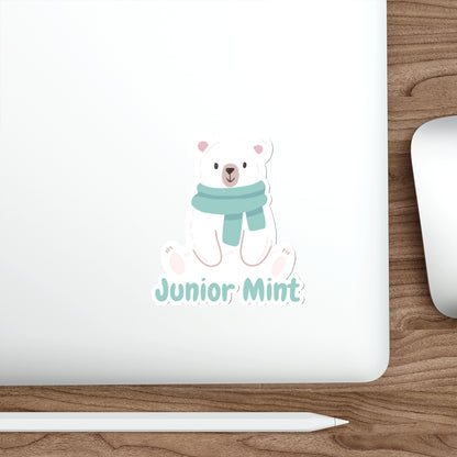 Mint Scarf Polar Bear Die-Cut Sticker — "Junior Mint" Cute Winter Laptop Decal