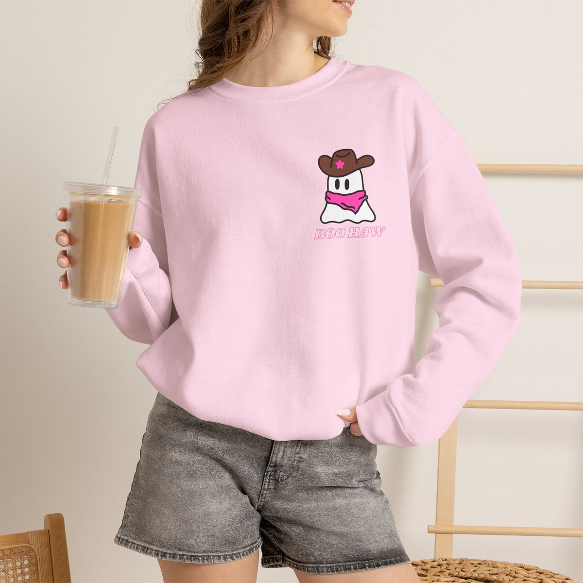 Boo Haw cowboy ghost Sweatshirt | Western ghost design, pink bandana