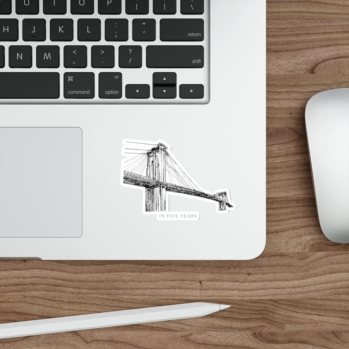Bridge Sketch Die-Cut Sticker — 'In Five Years' Minimalist Architectural Decal